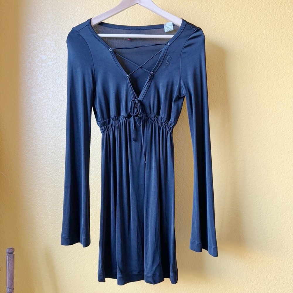 Miss Sixty Vintage Y2K Bell Sleeve Lace Up Goth Mini Dress Made in Italy